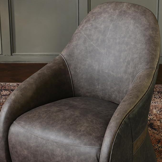 Two-Tone Leather Swivel Barrel Chair Accent Chair with Solid Wood Frame No Assembly for Living Room or Office (Dark Grey)