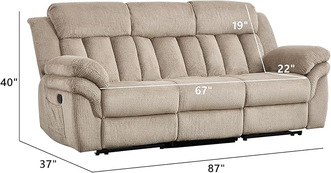 CANMOV Recliner Sofa Set Manual Reclining Sofa with Overstuffed Armrest for Living RoomBedroom FurnitureOffice3 Seat Light Brown