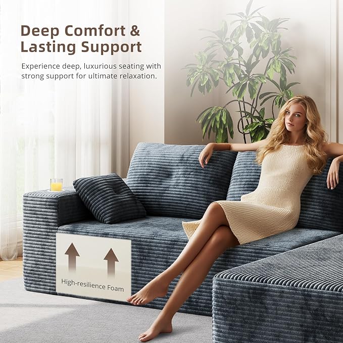 109 Boneless Couches for Living Room Modular Sectional Sofa with Oversized Chaise L-Shape Cloud Couch with Deep Seat (Dark Gray Right Facing Chaise)