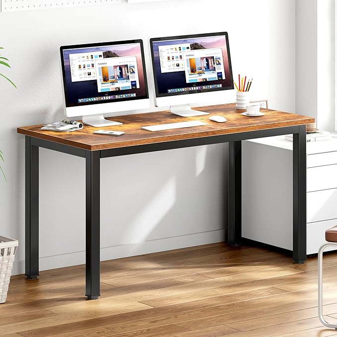 DlandHome Large Computer Desk Composite Wood Board Decent and Steady Home Office Desk/Workstation/Table 54.3inch Retro Black