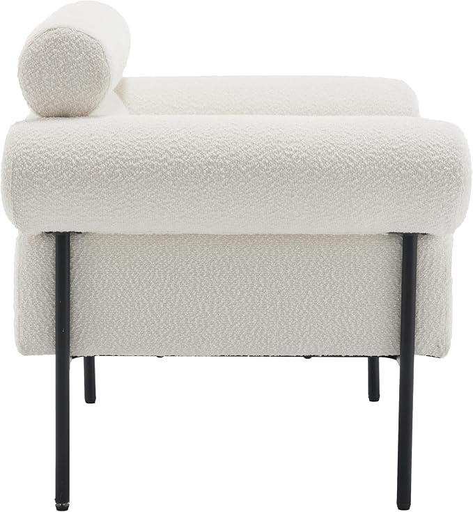 Modern Accent Chair Boucle Sofa Accent Chair for Living Room Upholstered Sherpa Mid-Century Modern Armchair Oversized Reading Chair with Channel Tufted for Bedroom Office White