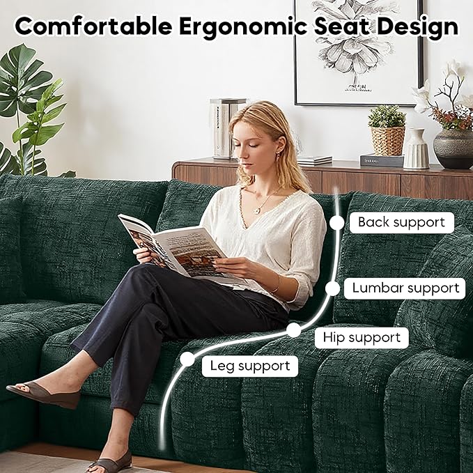 108” Modular L-Shaped Sectional Sofa Couch with Deep Seat Compressed Chenille Boneless Cloud Couch with Tufting for Living Room No Assembly Required (Dark Green Left Facing Chaise)