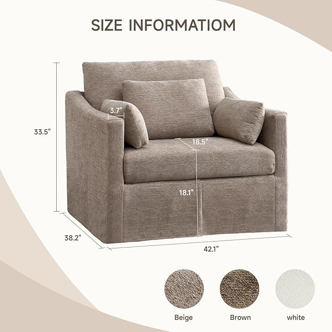 ONBRILL Accent Chair for Living Room Slipcovered Chair with 3 Throw Pillows Comfy Reading Chair Deep Seat Armchair w/Sloped Arms Modern Single Couch Sofa for Apartment Wheat