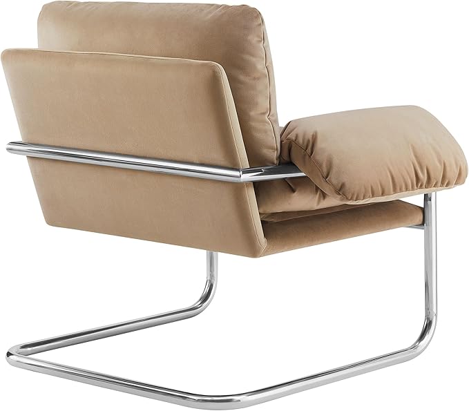 Modway Ansel Performance Velvet Accent Chair in Taupe - Stain-Resistant Velvet Lounge Chair for Living Room Bedroom - Corner Reading Chair with Arms and Removable Cushions