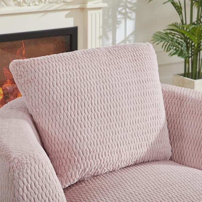 Swivel Accent Barrel Chair 360 Degree Faux Fur Comfy Round Swivel Chair with Pillow Modern Lounge Reading Armchair Upholstered Cozy Sofa Chairs for Living Room Bedroom Apartment Offices(Pink)
