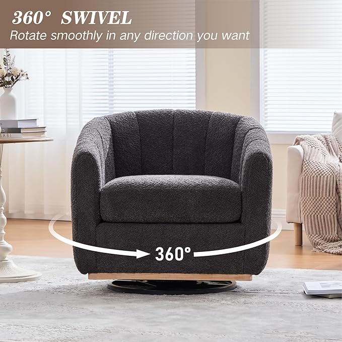 Mlmh &amp Kngwa Swivel Accent Chair Set of 2 Chenille Upholstered Swivel Barrel Chairs 360 Degree Reading Chair Single Sofa for Living Room Bedroom Charcoal