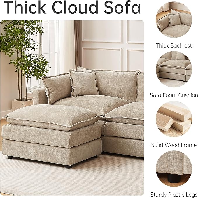 Modular Sectional Sofa 77 Inch Rectangle Shaped Couch Set with Armrests 2-Seater Comfy Cloud Couches for Living Room Apartment Coffee