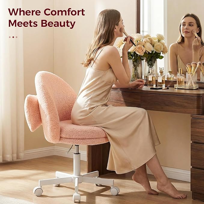 COMHOMA Vanity Chair with Teddy Velvet Small Tall Armless Chair with Back Cute Candy Chair for Girls Gift Living Room/Makeup Room/Bedroom/Kitchen (Height Use: Adjustable from Desk to Bar Height)