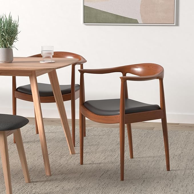 Tomile Hans Wegner Kennedy Armchair Upholstered Mid Century Dining Chair with PU Leather Seat Solid Wood Frame and Ergonomic Curved Backrest Fully Assembled Kennedy Chair for Home Office (Chestnut)