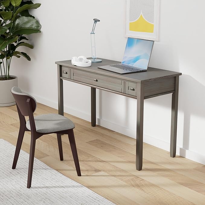 SIMPLIHOME Warm Shaker Desk - 48 Inch Wide Solid Wood Writing Desk in Distressed Grey Transitional Home Office Computer Table for Workspace or Study with Flip-Down Keyboard Tray and 2 Drawers
