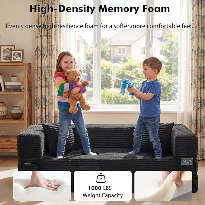 78.8 Convertible Sofa BedFuton Boneless CouchFolding Pull Out Futon Sofa (Deep Gray) | Convert to bed Storage Pocket No Assembly Corduroy Fabric Family size Ease of assembly