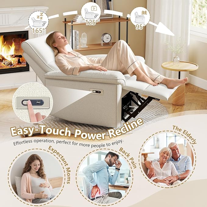 cinkehome Wall Hugger Power Recliners for Small Spaces Electric RV Recliners with USB Modern Recliner Chair for Living Room Apartment Off-White