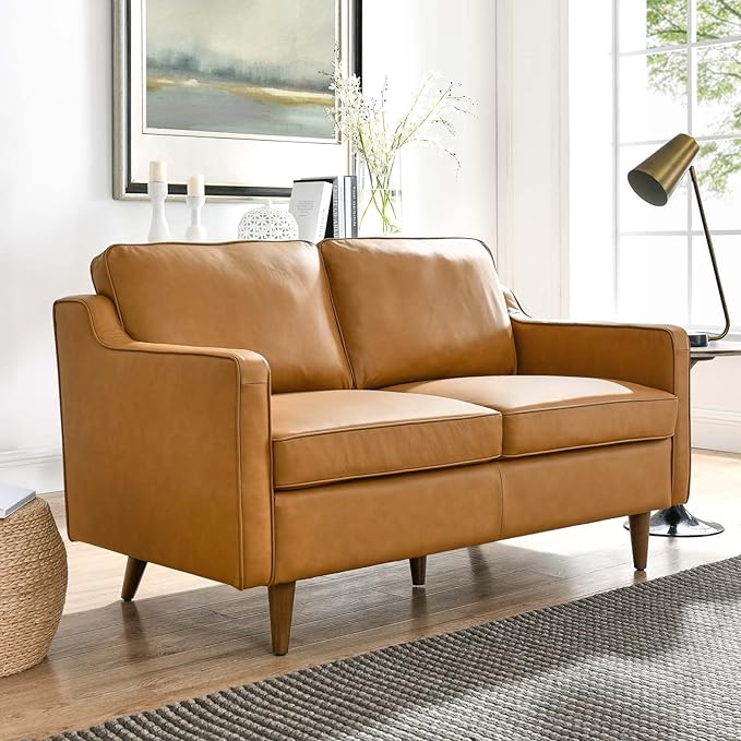 Modway Impart Upholstered Genuine Leather Loveseat in Tan
