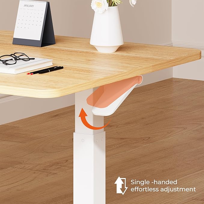 Small Pneumatic Adjustable Stand Up Desk Rolling One-Piece Standing Desk 31.5 x 19.7 Inch Home Office Desk Computer Workstation Maple