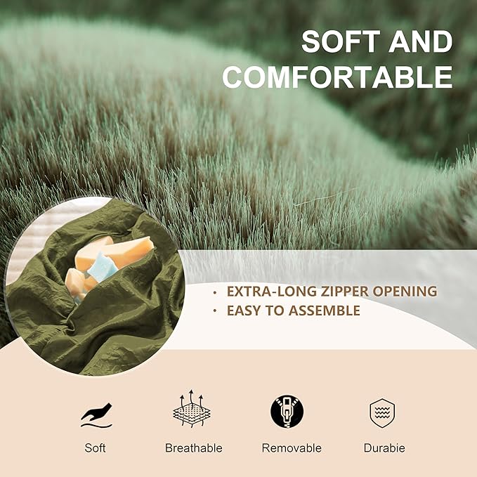Bean Bag Chair for Adults Floor Bean Bags Offers Ample Space for AdultsMemory Foam Giant Bean BagsLounger Versatile Design Suits Any RoomMovie NightsReading (Rabbit Fur Green 6FT)