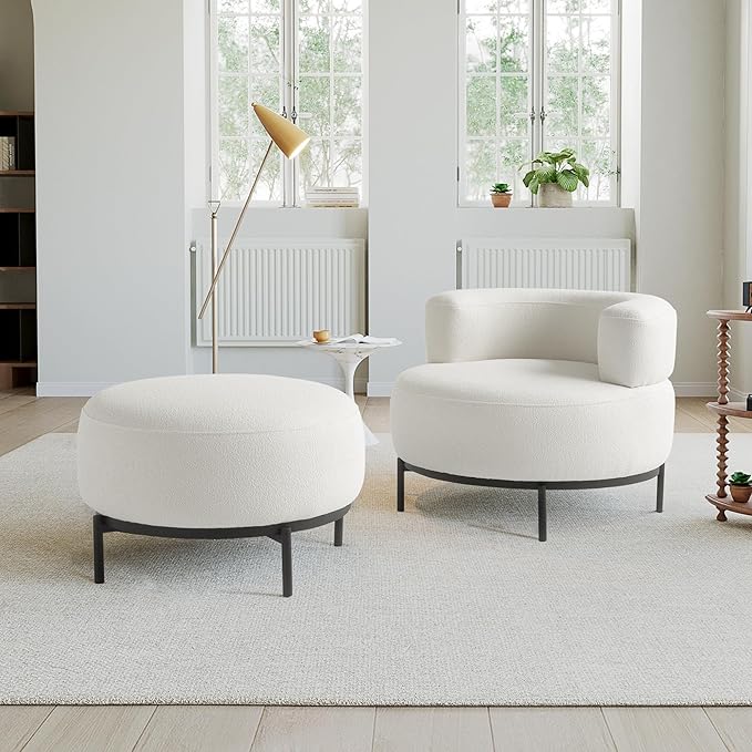 Acanva Modern Accent Chair with Wool-Like Fabric Metal Legs Reading Leisure Single Sofa for Living Room Bedroom Waiting Room Armchair