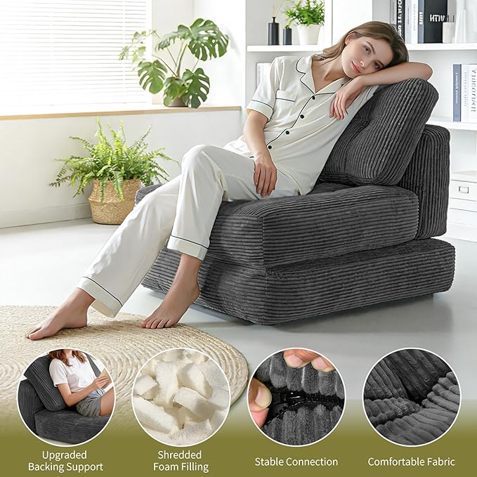 Art3d Folding Sofa Bed Convertible Sleeper Sofa Bed with Pilow &amp Back Support 3 in 1 Long Futon Boneless Couch Comfy Floor Couch for Living Room Bedroom Dark Gray
