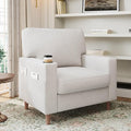 Actinidia Oversized Accent Chair with Cup HoldersMid Century Modern Upholstered Living Room ChairHigh Back Single Sofa ChairReading Armchair for Bedroom Apartment Waiting Room Office White