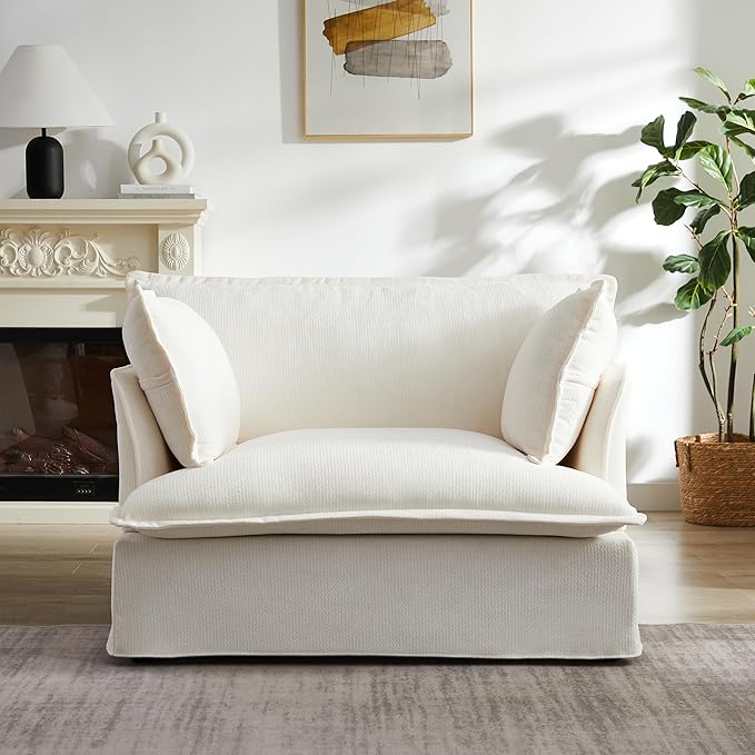 47.2 Oversized Accent Chair with Dual-Port Charging Modern Design Base&ampArmrest Throw Pillows Deep and Wide Seat Cloud-Like Comfy Single Sofa Chenille Armchair for Living Room&ampApartment