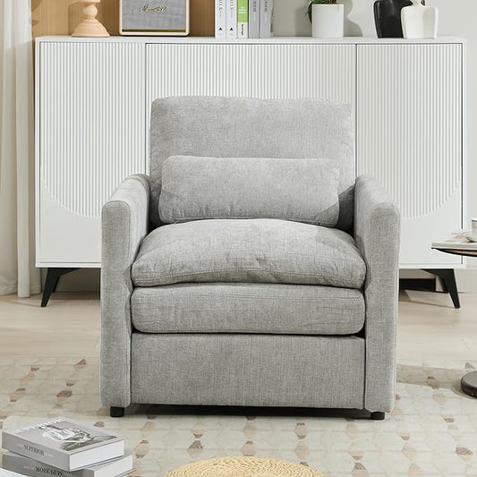 31.9 Oversized Cozy Upholstered Armchair Chenille Fabric Cloud Sofa Double Cushion Single Sofa Plush Cushion Armchair for Living Room Office Apartment (Light Grey-1c)