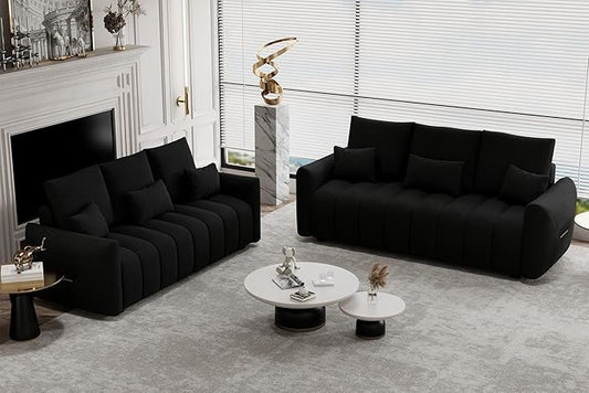 2 Piece Cloud Couch Sofa for Living Room 78 3-Seater Oversized Teddy Sectional Couches with Pillows and Back Cushions Comfy Modern Deep Seat Oversized Sofa for Bedroom Apartment Black
