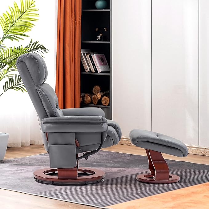 MCombo Swivel Recliners with Ottoman Reclining TV Chairs with Vibration Massage Faux Leather Ergonomic Lounge Chair for Living Room Bedroom 4832 (Grey)