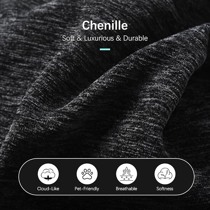 Modern Accent Chair Chenille Fabric Upholstered Tufted Side Chair Wingback ChairMid Century Reading Armchair with Waist Pillow Backrest for Living Room Bedroom (Black)