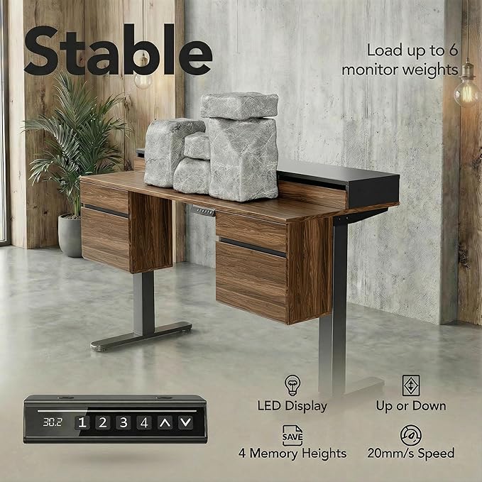 ErGear Electric Standing Desk with 6 Drawers 55 Inch Height Adjustable Stand Up Desk with Storage Computer Workstation with Monitor Stand for Home Office Black Walnut