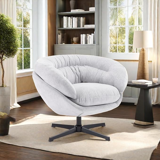 360°Swivel Accent ChairModern Chenille Office ChairRound Office Chairswith Removable CushionBlack Metal Base for Living RoomBedroomReading CornerOfficeGray