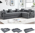Oversized Modular Cloud Couch for Living Room Corduroy L-Shaped Sectional Sleeper Sofa Bed with Fixed-Shape Frame Modern Boneless Couch with Pillows &amp StorageGrey