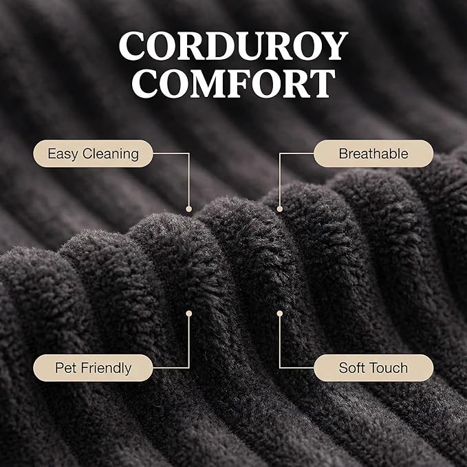 Furnimart 112 Oversized 3 Seater Sleeper Couch Sectional Sofa Bed Boneless Cloud Couches for Living Room Modern Deep Seat Modular Sofa No Assembly Corduroy Black