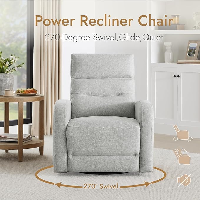 Watson &amp Whitely Swivel Power Recliner with Adjustable Headrest Recliner Chairs for Adults Small Glider Rocker for Living Room Fabric in Dove Grey