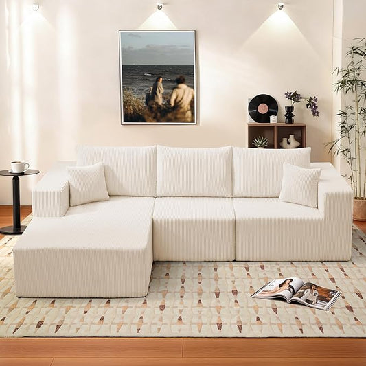 Modular Sectional Sofa for Living Room 108 Cloud Couch Sectional with L-Shape Chaise Modern Upholstered Corduroy Boneless Couch with Memory Foam Deep Seat No Assembly Required (Beige)