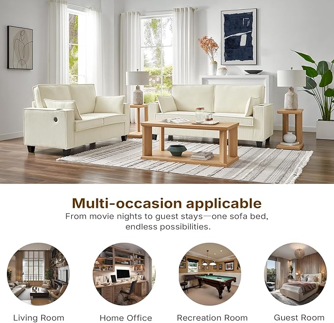 Brelice Pull Out Sofa Bed Queen Size Convertible Loveseat Sleeper Sofa Corduroy Memory Foam Couch Bed for Living Room Guest Room Apartment Home Office