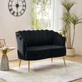 Velvet Upholstered Loveseat Sofa with Gold Metal Legs Modern Comfy Small Love Seat with Flower Shaped Back 2-Seater Sofa Accent Couch for Living Bedroom Leisure Areas