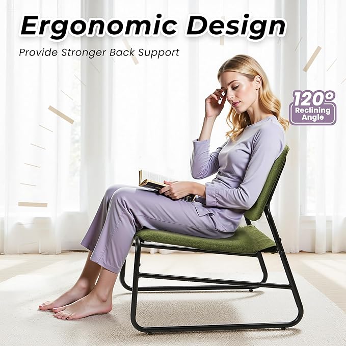 DAICO Modern Accent Chair Armless Sling Accent Chairs Comfy Upholstered Side Sitting Chairs with Metal Frame for Living Room Bedroom Balcony Garden Linen Green
