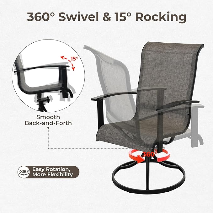 Grand patio Outdoor Swivel Dining Chairs 4-Piece Patio Dining Chairs Set Mesh Sling Patio High Back Swivel Rockers Mixed Coffee