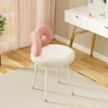 Vanity Chair with Back Swivel DesignNo WheelsSmall Upholstered Pink Makeup Chair for Girls with Cute Bow Backrest for Bedroom
