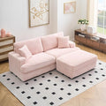 82 Inches Corduroy Square Arms Loveseat Sofa with One Storage Ottoman Comfy Deep Seat Modular Sectional Futon Couch with 4 Throw Pillows for Living Room Bedroom Office (Pink)