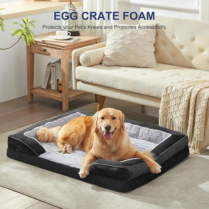 FURTIME Orthopedic Dog Bed for Extra Large Dogs - XL Plus Waterproof Dog Sofa Beds Supportive Foam Pet Couch Bed with Removable Washable Cover Waterproof Lining and Nonskid Bottom Black