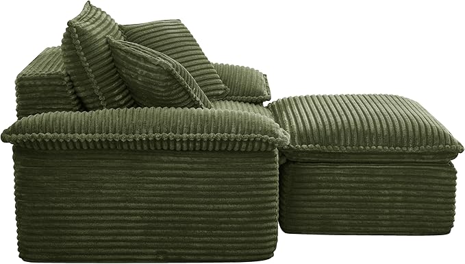 Oversized Armchair with Ottoman Corduroy Reading Chair for Bedroom &amp Living Room Modern Floor Sofa Chair Comfy Lazy Lounge Chair No Assembly Required Green