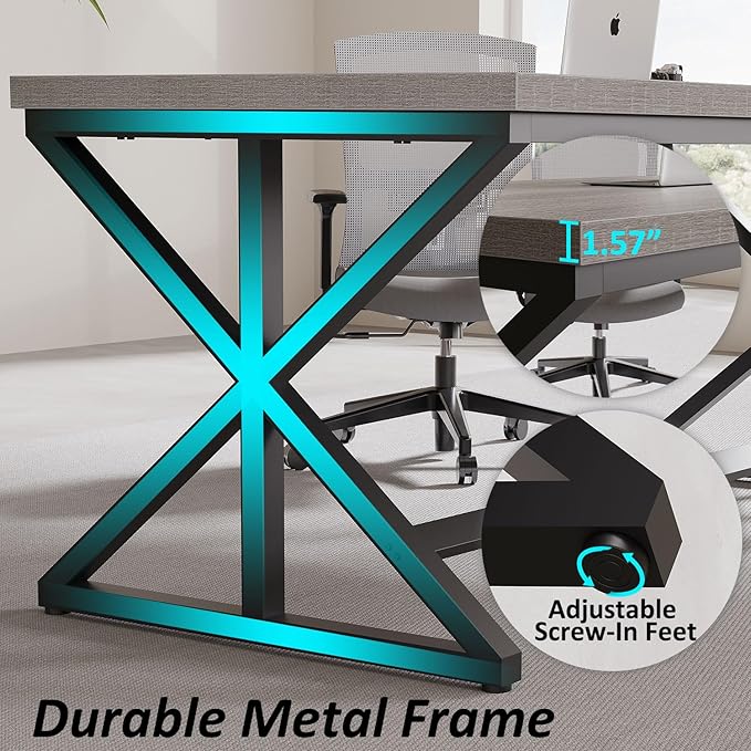 IBF Computer Desk Industrial PC Laptop Office Desk Farmhouse Gaming Desk with Spacious Desktop Rustic Wood Metal Writing Study Work Table for Home Office Bedroom 47 Inch Grey Oak