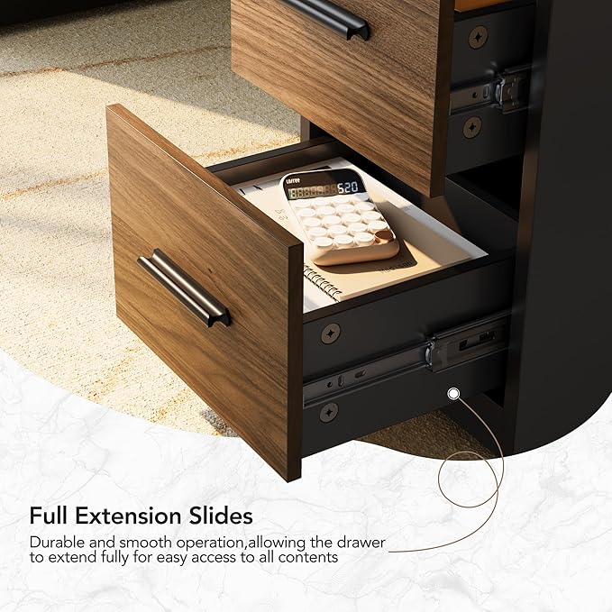 HUANUO 63 Inch L Shaped Standing Desk Electric Executive Height Adjustable Desk with Storage Drawers Reversible Design Computer Workstation for Home Office Black Walnut