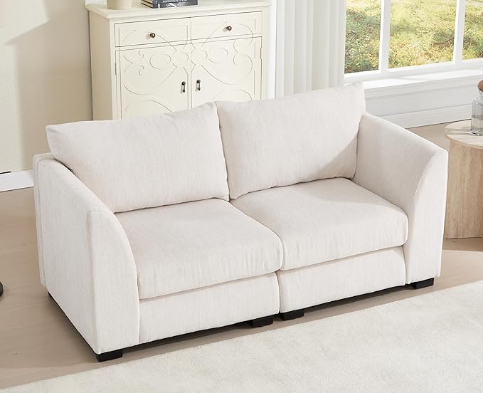 EALSON 58 Loveseat Modular Sectional Sofa Couch Modern Linen Fabric Love Seat Couch with Removable Cover Comfy 2 Seater Sofa for Living Room Small Space White
