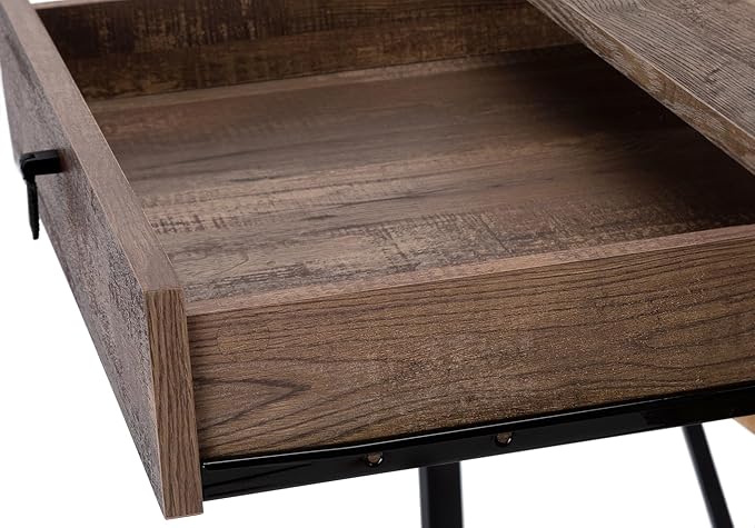 Monarch Specialties Laptop Table with Drawers-Industrial Style-Metal Legs Computer Desk Home &amp Office 48 L Brown Reclaimed Wood Look