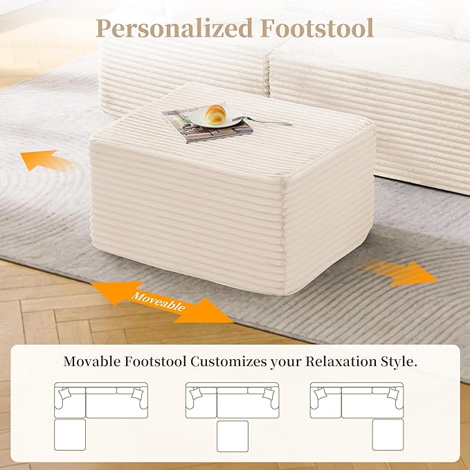 80 Cloud Modular Sectional Sofa with L-Shaped Boneless Couches for Living Room Fluffy Comfy Corduroy Deep Seat with Ottoman Bedroom Apartment No Assembly Required