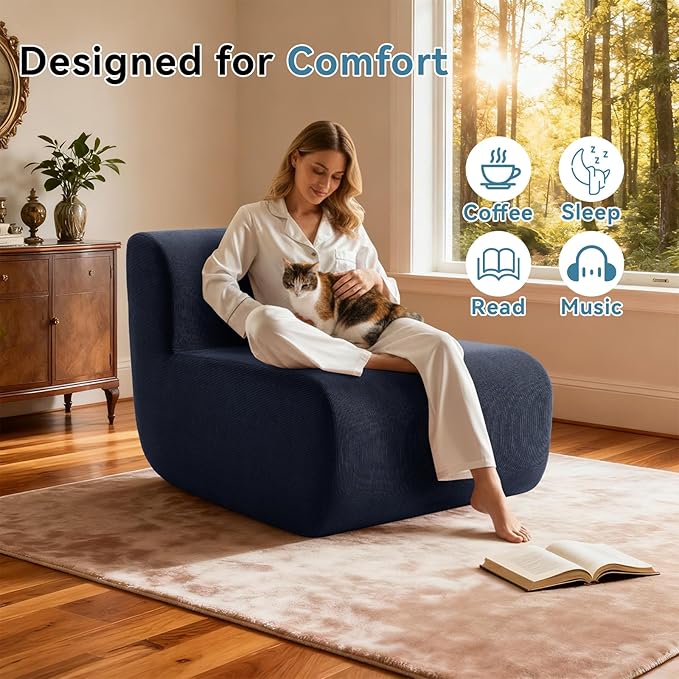 Small Boneless Chair for Living RoomSingle Floor ChairCorduroy Fireside Bean Bag ChairsMemory Foam Lounge Sofa Chairs for Bedroom Couch in a BoxDeep Blue