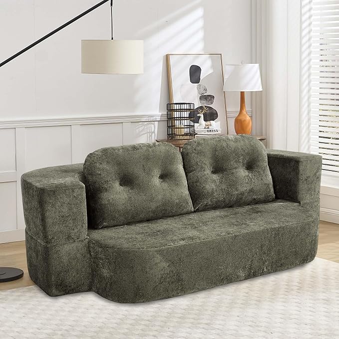 KIVENJAJA 78.7 Boneless Loveseat Convertible Folding Sofa Bed Full Size with Pillows Comfy Cloud Fold Out Couch Foldable Sleeper Sofa Bed for Living Room Small Spaces Office Apartment Green