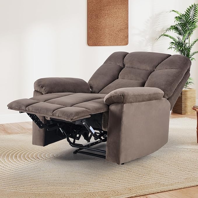 EBELLO Manual Recliner Chair for Adults with Soft Padded Headrest and Backrest Overstuffed Single Recliner Sofa Chair for Living Room Dark Brown