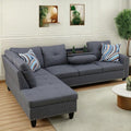 FONTOI L Shaped Sectional Couch Sofa Modern Nail-Head Design Sectional Sofa for Living Room 4 Seat L Couch with Storage Ottoman &amp Cup Holder for Bedroom Apartment Grey
